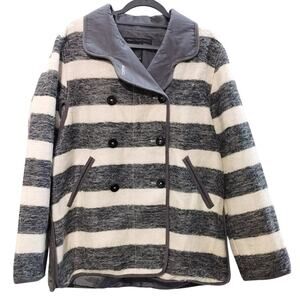 Marc by Marc Jacobs Border Alpaca Mohair Striped Double Breasted P Coat Women L